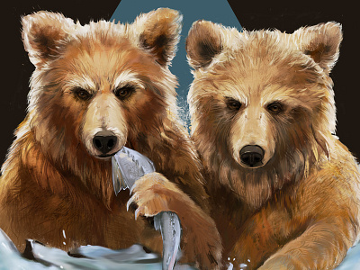 Closer look to badass bears) animals badass bear digital fish illustration serious water wildlife