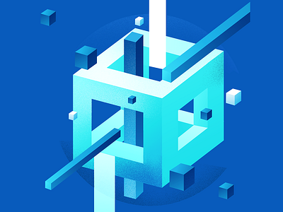Illustration blue brand cube geometric geometrical illustration isometric