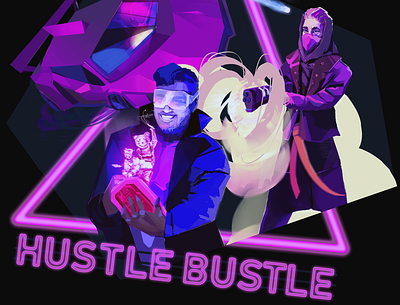 Hustle bustle android cyberpunk design game hologram illustration ios mobile neon retrofuturism retrowave screen shooter violet