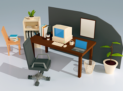 Simple office props 3d blender light lowpoly minimalistic office