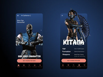 Mortal Combat App kitana material icons mobile app mortal kombat sub zero uiux