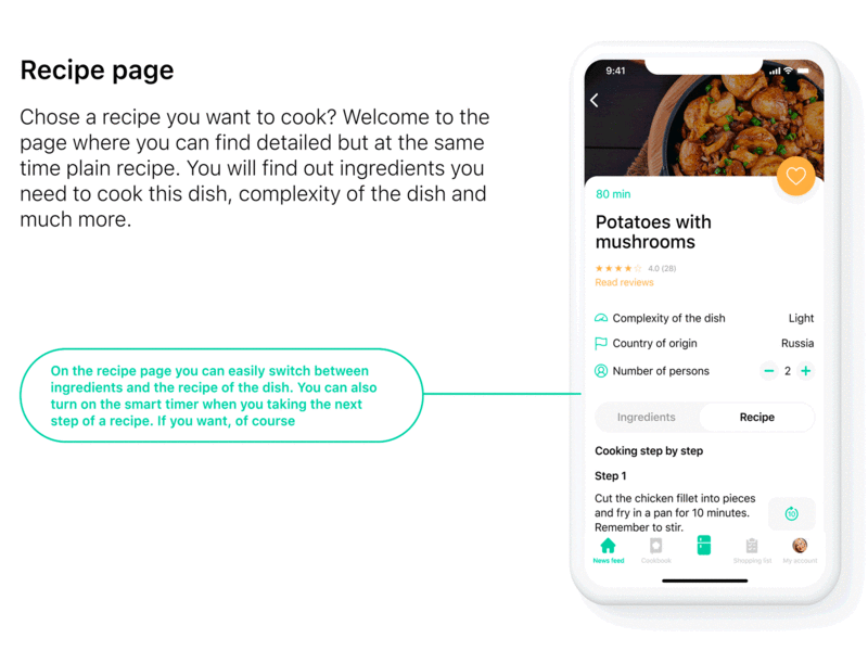 Sous Chef App Recipe Page app cookbook cooking food ios recipe ux