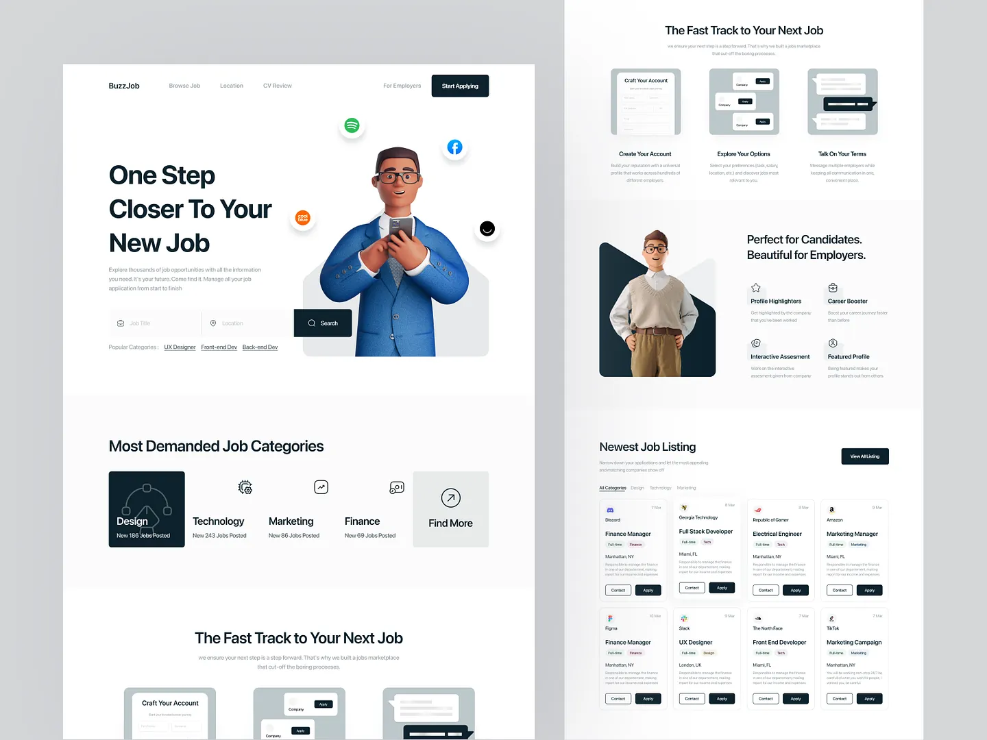 Modern Job Board Website Design: BuzzJob Landing Page