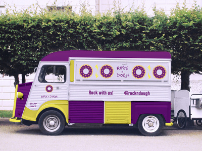 Rock N' Dough - Donut Food Truck advertising apparel branding design food truck illustration logo mockup posters stickers