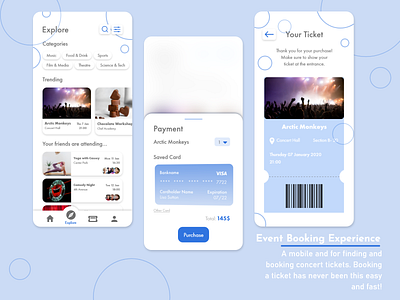 Event Booking Experience adobe xd adobe xd design dailychallenge design event app event booking mobile app mobile design ui uidesign ux