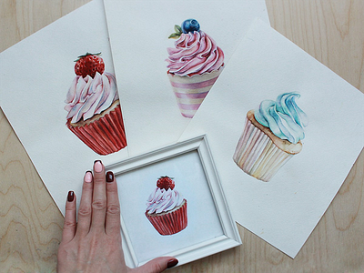Cupcakes set artist cakes cupcakes foodillustration illustration painting watercolor watercolorart watercolorillustration