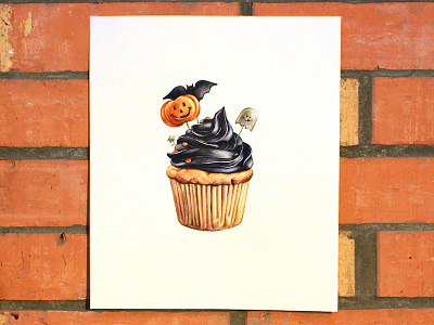 Yummy! Halloween cupcake. 🍭🎃 aquarelle art cream cupcake halloween illustration pumpkin watercolor акварель пирожное тыква