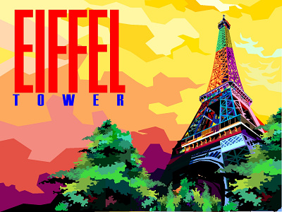 EIFFEL america colourart eiffel goldengates illustration landscape paris popart unitedstates vector wpap