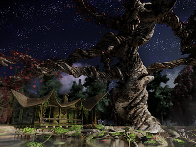 The tree and house blender3dart blendercycles concept art environment design fantastic fantasy house illustration