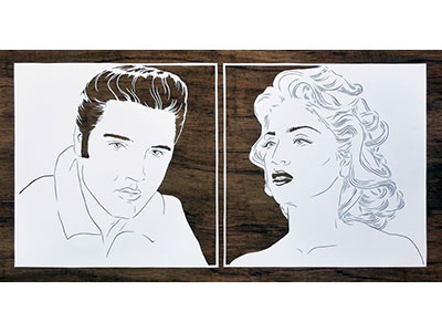Madonna and Elvis beauty elvis illustration king madonna paper papercut papercutting portrait queen woman wood