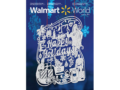 Walmart World christmas cover holiday illustration magazine paper snowflakes xmas