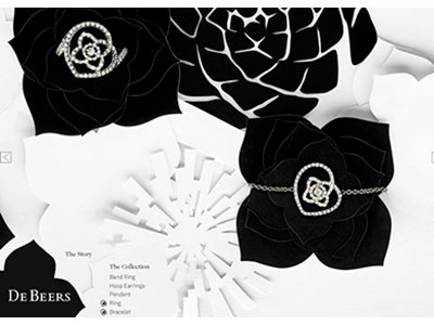Paper-cut flowers for De Beers craft detailed diamonds handmade illustration paper prop