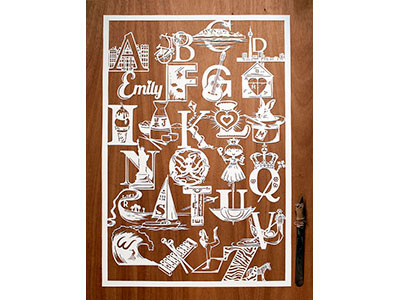 Paper-Cut Alphabet alphabet craft decorative detailed fish gift handmade illustration letters paper papercut princess
