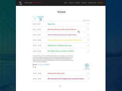 Conference Website - Schedule calendar colourful conference event samsung website