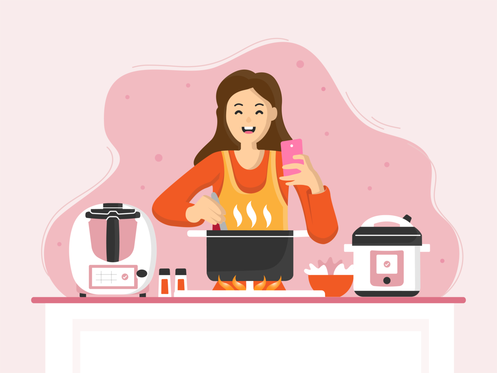 Cooking with online videos help cooking cooking app illustraion kitchen vector