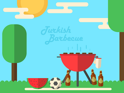 Turkish Barbecue bbq beer illustration mangal turkish vector watermelon