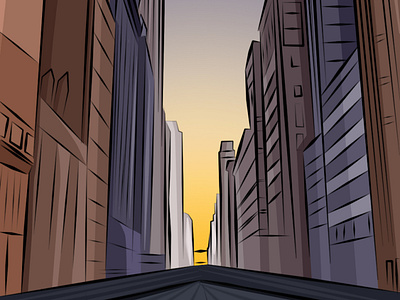 City sunset illustration