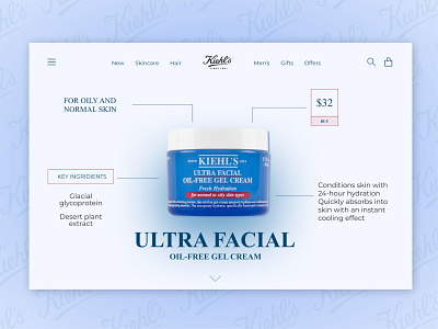 Kiehl's Ultra facial cream design flat minimal ui web website