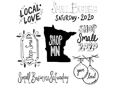 Small Business Saturday - Hand Drawn Vector Icon Set branding cartoon design hand lettering holiday shopping local business logo main street shop small small business small icons small town vector vector icons