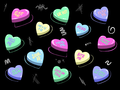 Candy Hearts candy hearts cartoon cartoon illustration color pop colorful illustration novelty seasonal sticker valentines