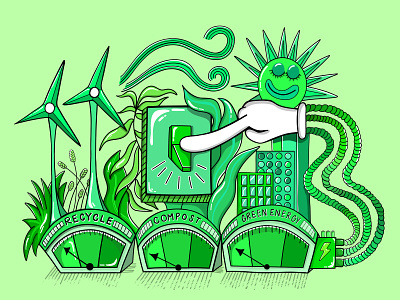 Green and Clean Energy Vector Motif adobe fresco cartoon character clean energy concept design contemporary digital art energy gradient green illustration motif tech typography vector