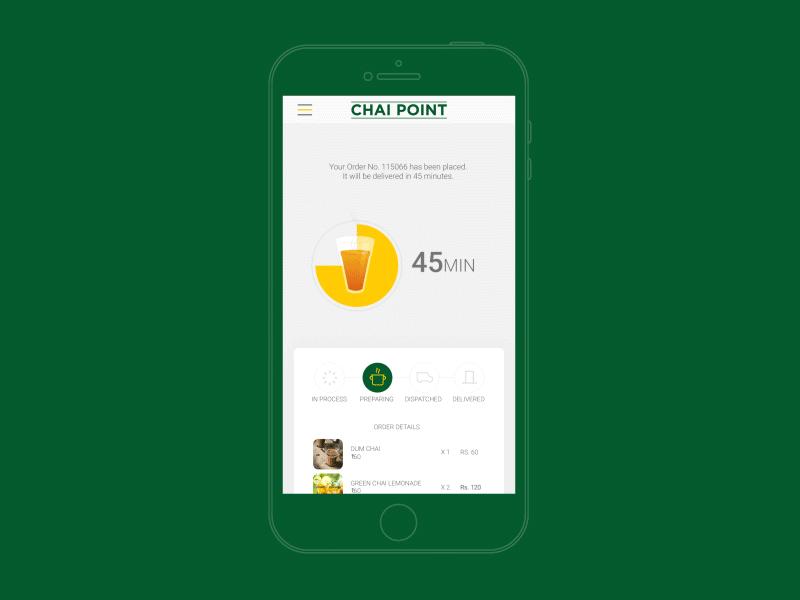 Order Tracker - Chai Point beverage food delivery food delivery app interaction design order fulfilment order management tracker user experience user interface