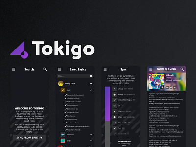 Tokigo Lyrics App (2020 Archived Project) android app concept figma graphic design interactive logo lyrics prototype ui