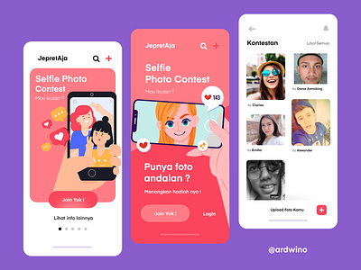 Selfie Contest App Design app art design flat graphic design illustration illustrator ui ux vector