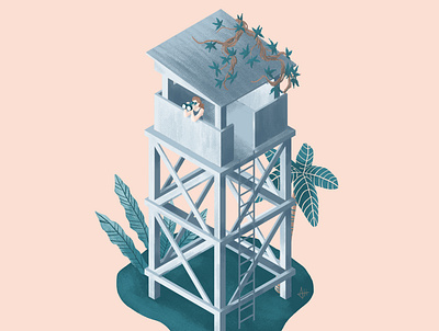 Jungle outpost digital art digital illustration drawing editorial illustration illustration illustration art plant illustration vector