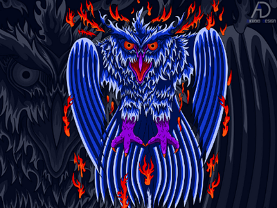 Owl animals apparel design artwork dark fire illustrations merch design oni owl tshirt design wild animal