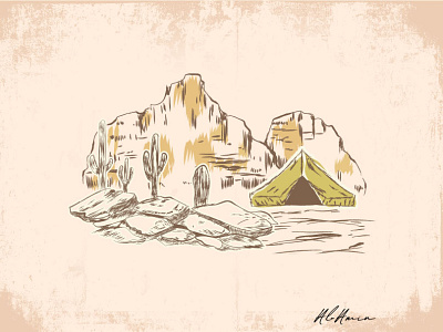 Desert mountains hand illustration
