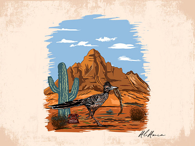 Hand drawn illustration of a desert roadrunner ( Client work)