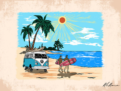 vintage surfing illustration