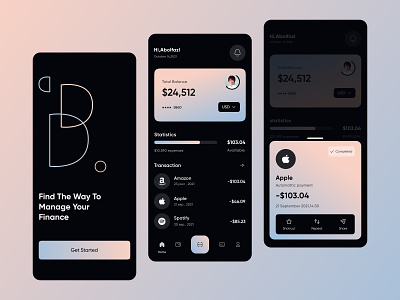 finance: mobile app bank banking app clean dark finance finance app gradient minimal mobile transaction transactions ui wallet wallet app