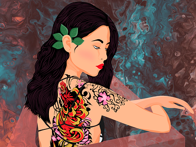 Asian Girl with tattoo Illustration