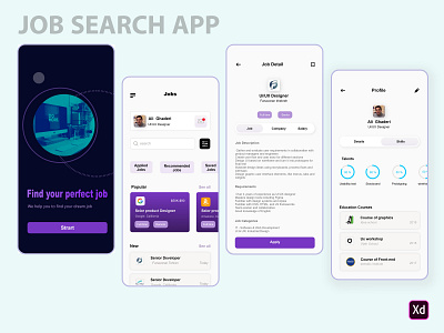Job search App app design illustration job search ui ux