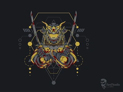 Mecha God Samurai Premium Vector abstract art artistic colours cyborg design fitness futuristic guard helmet illustration japan martial mechanical robot samurai security sword symbol warrior