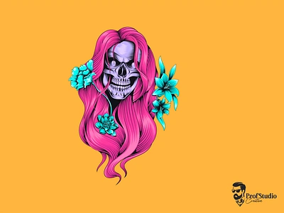 Beautiful Skull Premuim Vector beautiful cyan design fashion girl graphic hair horror illustration mask model pink portrait print skull t shirt tattoo vintage woman young