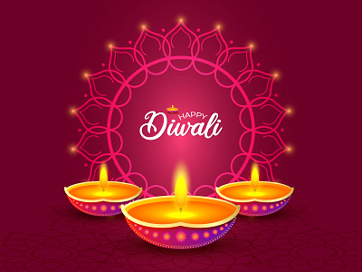 Happy diwali oil lamp greeting design