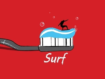 Surf design downsign illustration red sam omo sea surf surfer toothbrush toothpaste water
