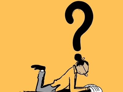 Looking For Answers downsign sam omo art illustration dot man mark question reading searching book