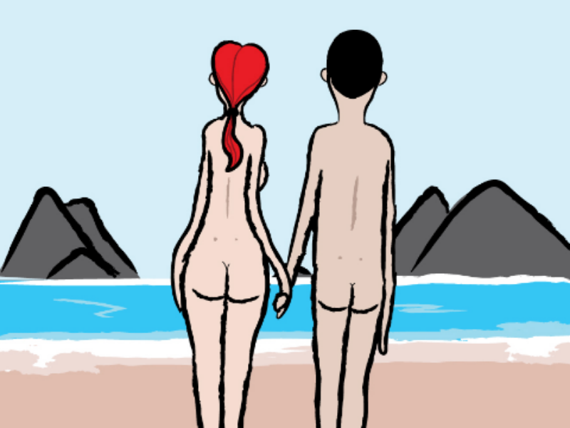 True love valentines day illustration shore water mountains beach downsign sam omo naked hair love