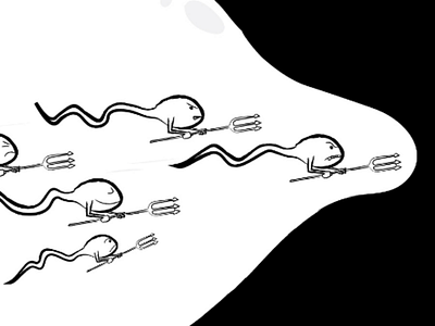 Burst balloon condom downsign funny illustration sex sperm war