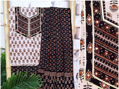 Ajrakh Modal Silk Suits SSEthnics ajrakh modal silk arakh dress material dupatta fabric modal silk saree