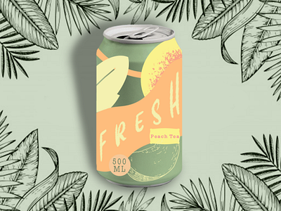 Peach Tea can design 2d branding can color design dribbble drink flat fruit graphicdesign illustration minimal packagedesign peach photoshop product design productdesign shapes tropical vector