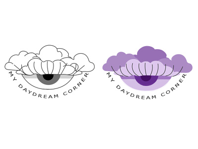 Custom logo: My Daydream Corner 2d branding clouds creativity daydream design eye eyeball flat girl graphicdesign illustration lashes logo minimal photoshop purple retro smallbusiness vector