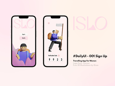 Islo - Travelling App For Women #DAILY UI - 001 Sign Up design ui