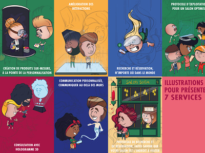 7 illustrations pour présenter des services branding coiffeur couleur hologram illustration interaction interaction design mascotte personnage shimiste