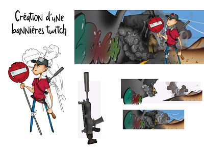Création d'une bannières Twitch armes création design destruction illustration personnage photoshop twitch.tv