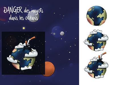 Illustration DANGER des mégots amande cendrier cigarette design earth day illustration mégot nuage photoshop terre étoile